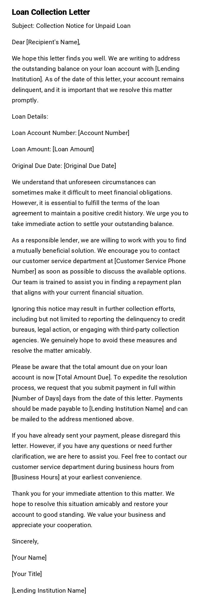 Loan Collection Letter