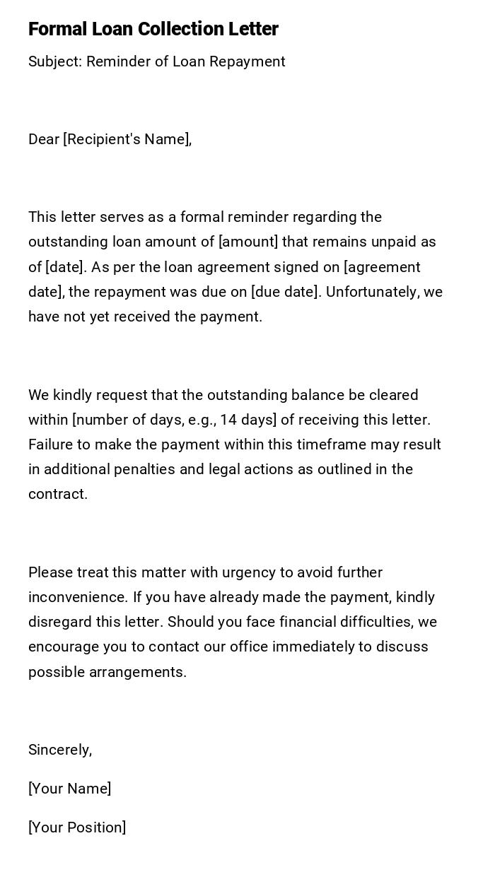 Formal Loan Collection Letter