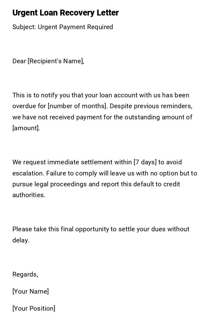 Urgent Loan Recovery Letter