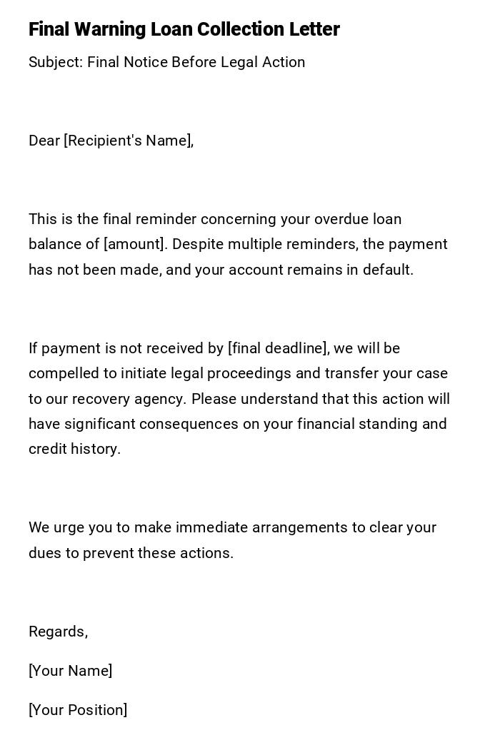 Final Warning Loan Collection Letter