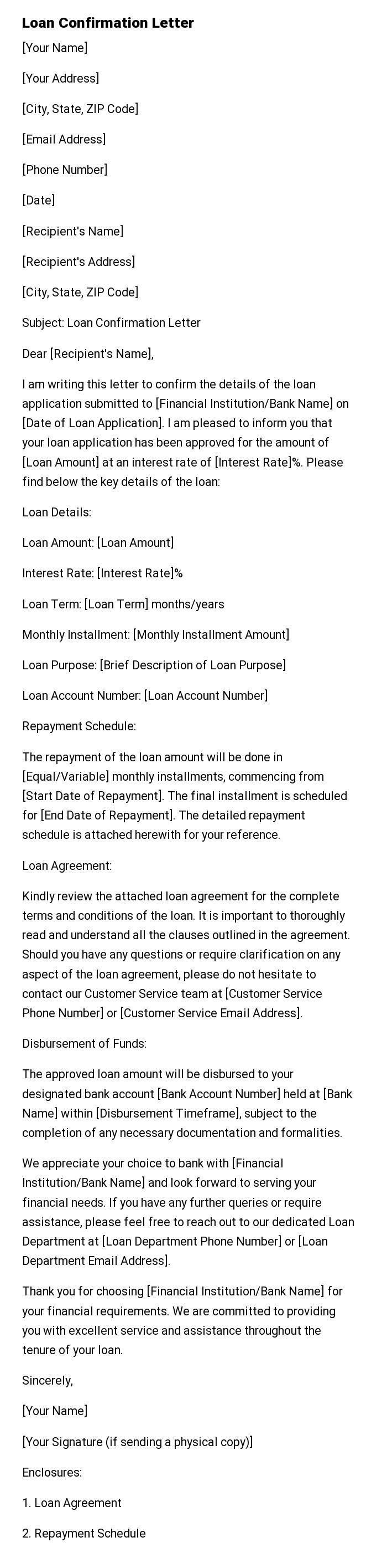 Loan Confirmation Letter