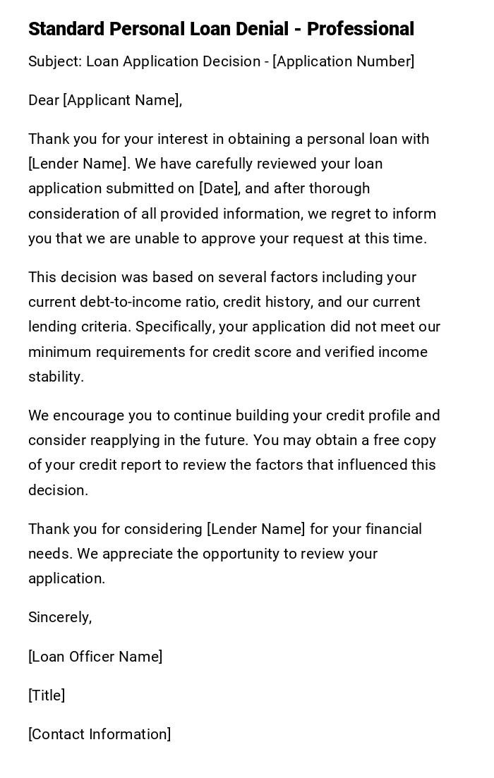 Standard Personal Loan Denial - Professional Standard Personal Loan Denial - Professional