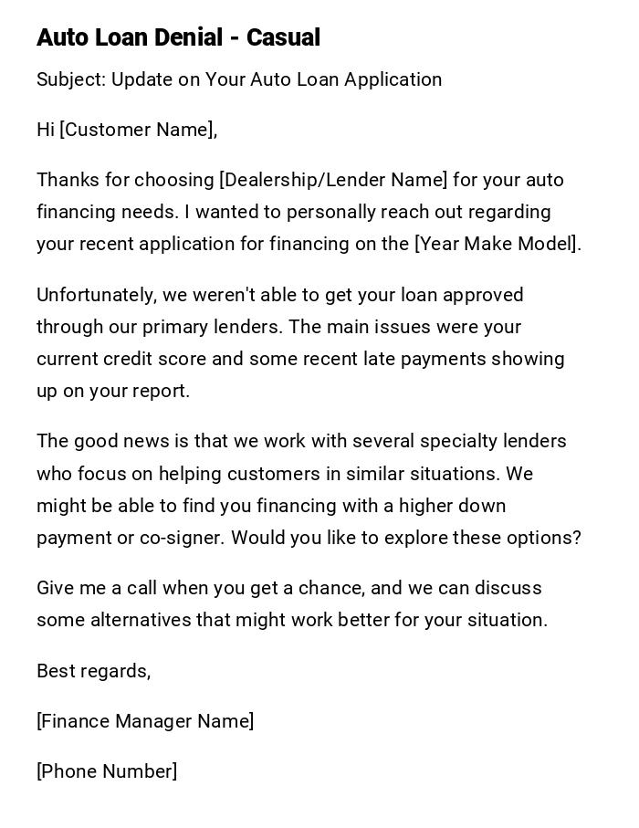 Auto Loan Denial - Casual Auto Loan Denial - Casual