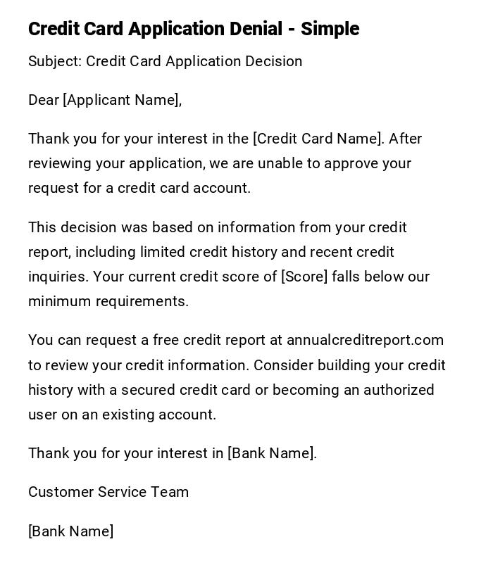 Credit Card Application Denial - Simple Credit Card Application Denial - Simple