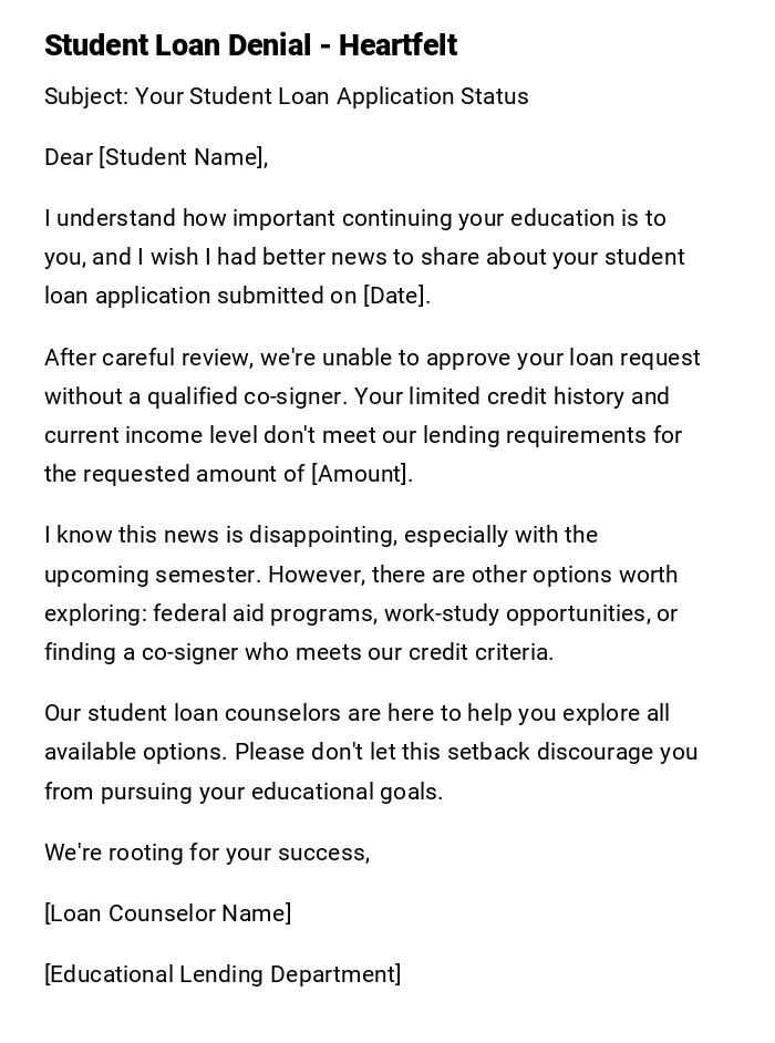 Student Loan Denial - Heartfelt Student Loan Denial - Heartfelt