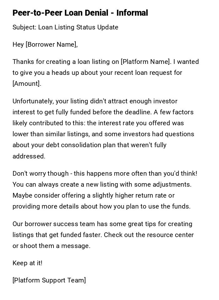 Peer-to-Peer Loan Denial - Informal Peer-to-Peer Loan Denial - Informal