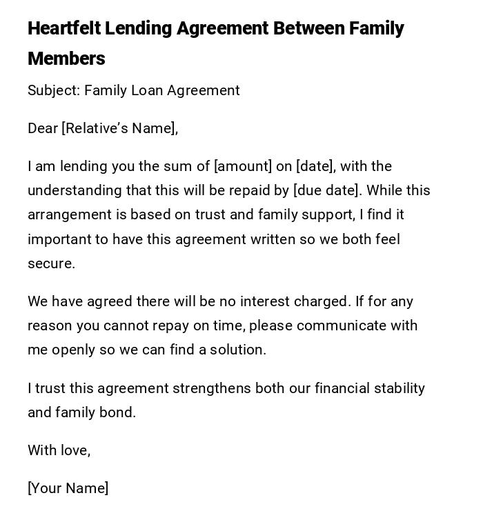 Heartfelt Lending Agreement Between Family Members Heartfelt Lending Agreement Between Family Members