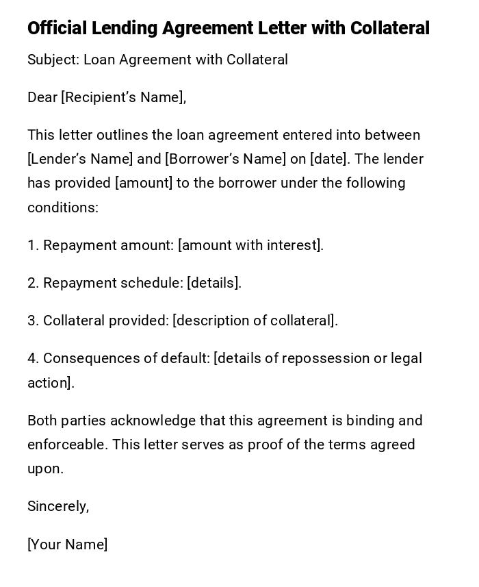 Official Lending Agreement Letter with Collateral Official Lending Agreement Letter with Collateral
