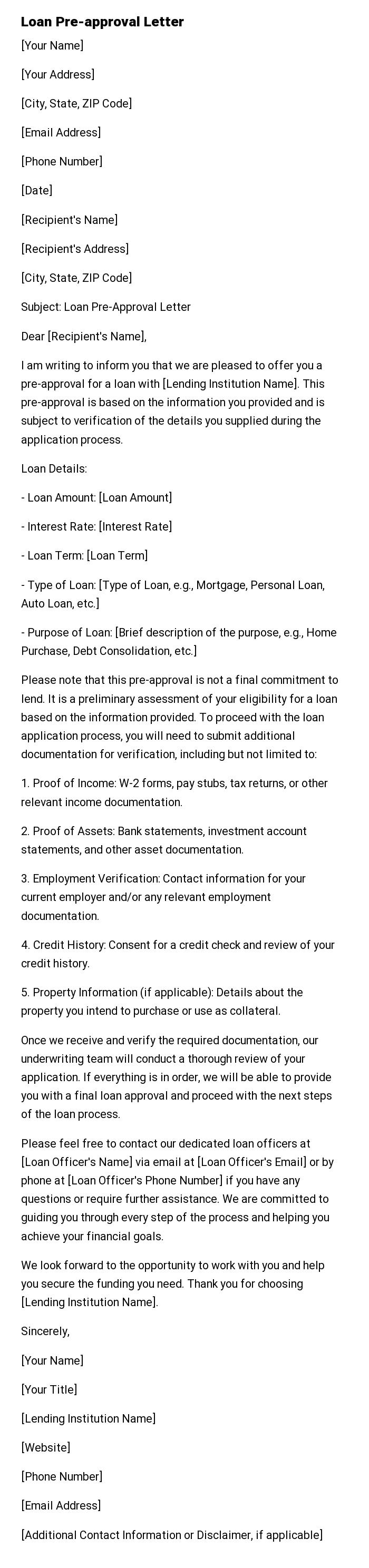Loan Pre-approval Letter