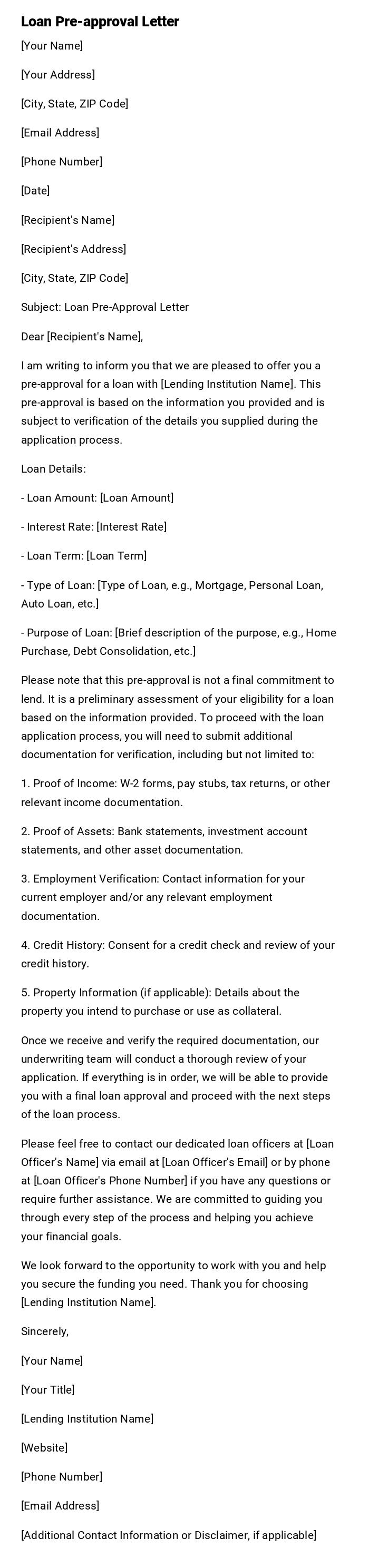 Loan Pre-approval Letter