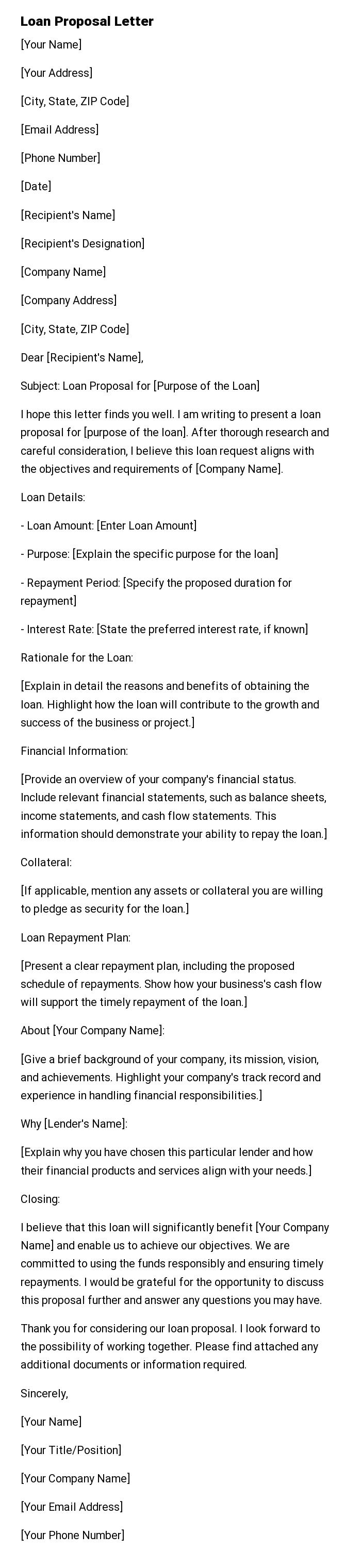 Loan Proposal Letter