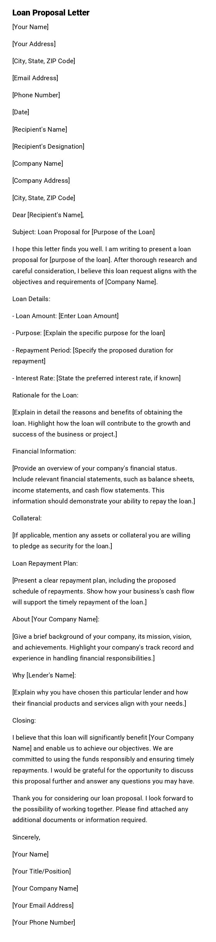 Loan Proposal Letter