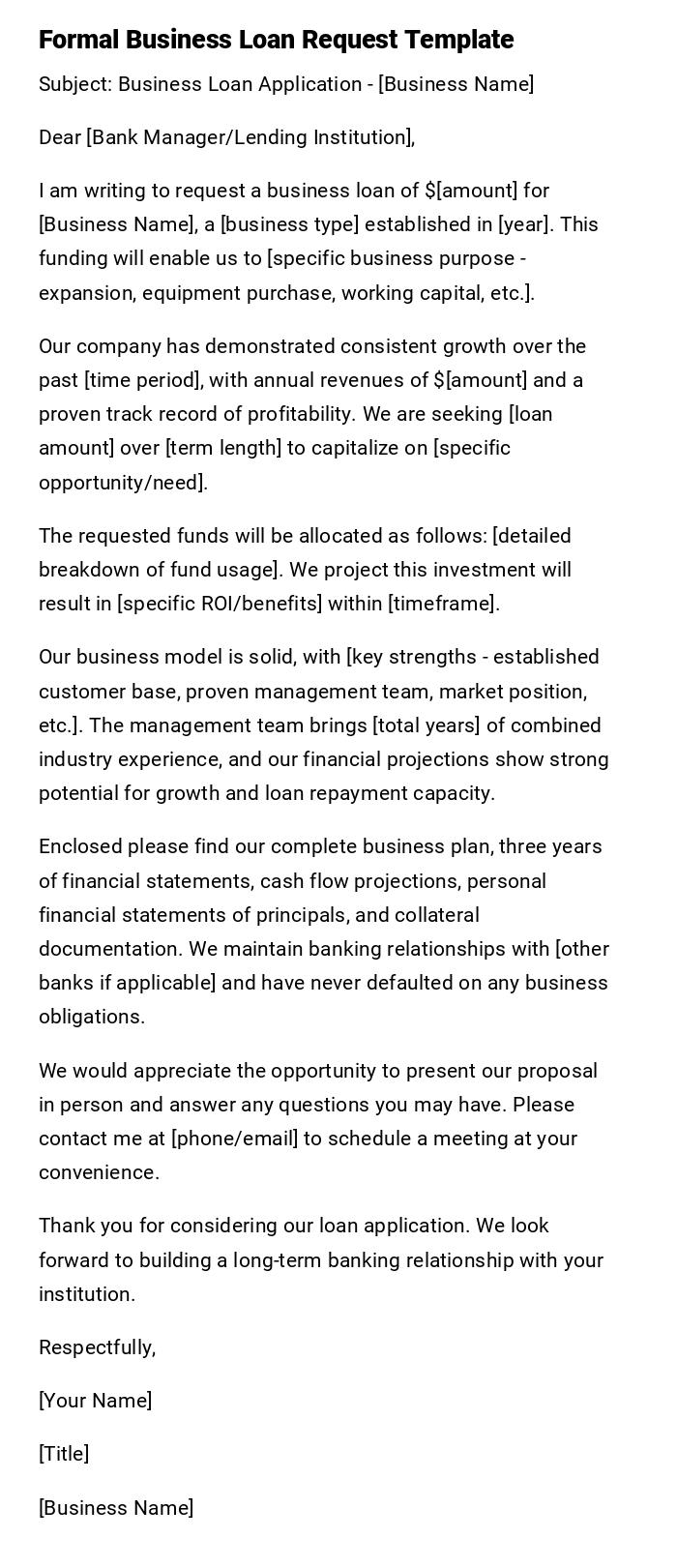 Formal Business Loan Request Template Formal Business Loan Request Template