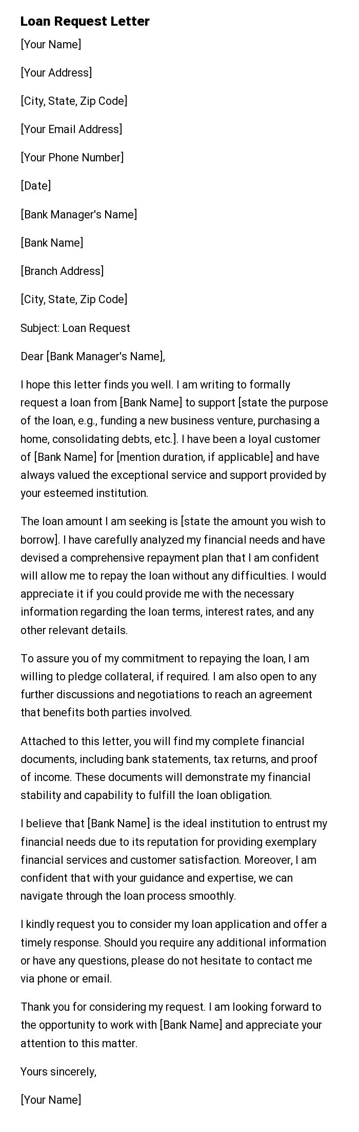 Loan Request Letter