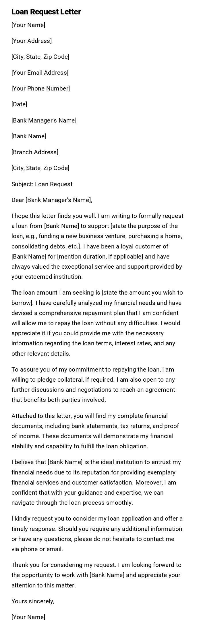 Loan Request Letter