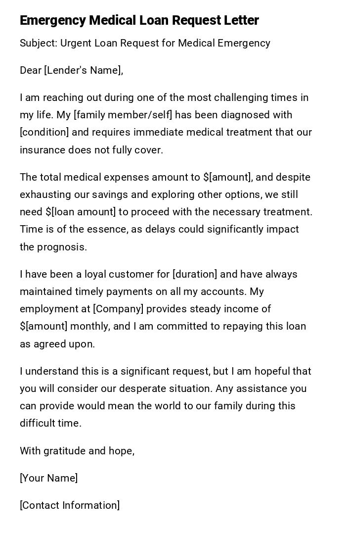 Emergency Medical Loan Request Letter Emergency Medical Loan Request Letter