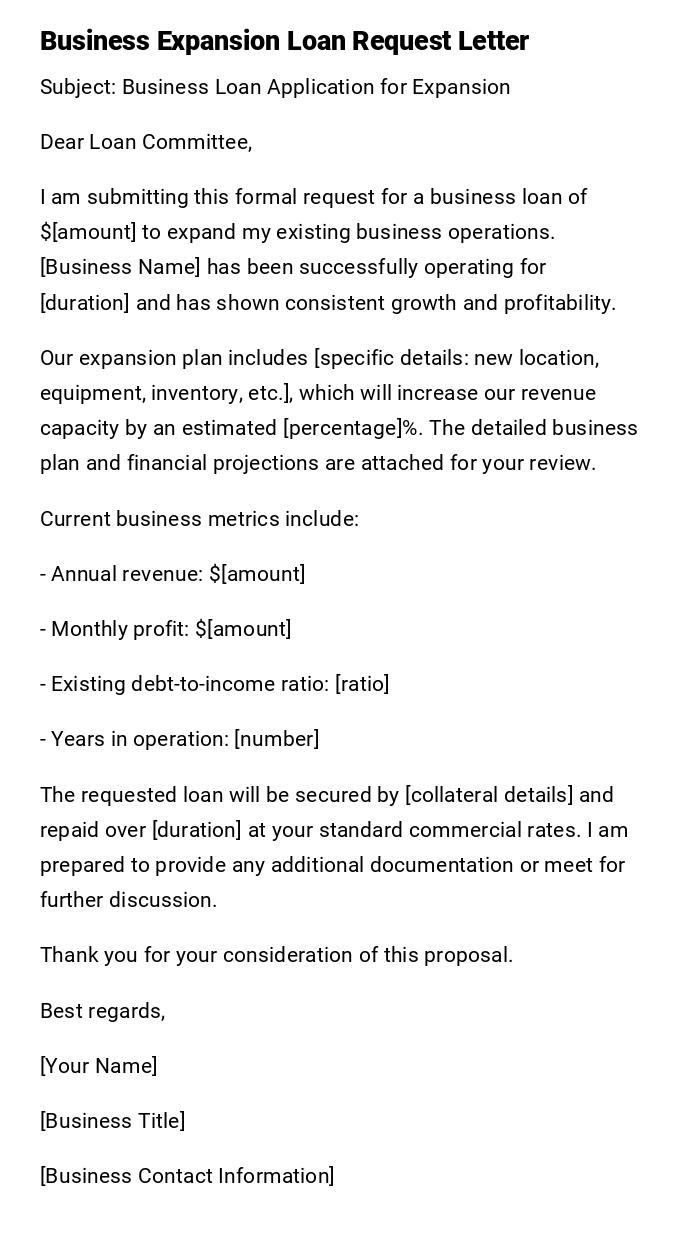 Business Expansion Loan Request Letter Business Expansion Loan Request Letter