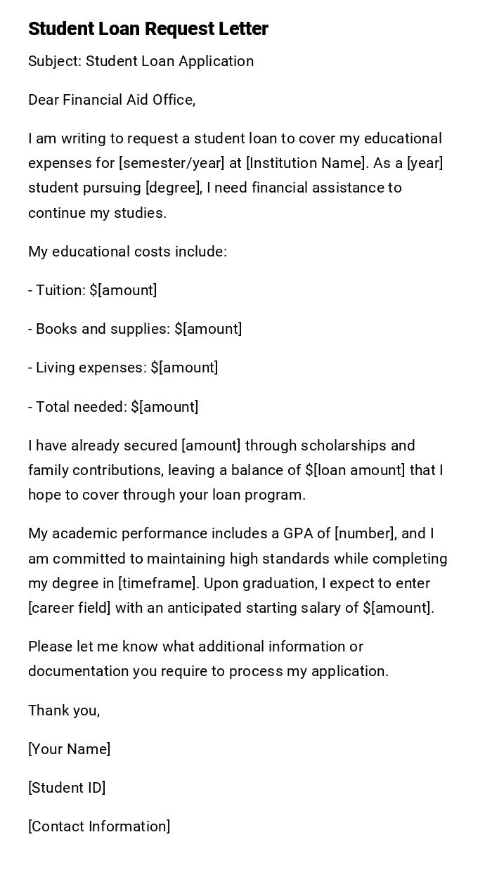 Student Loan Request Letter Student Loan Request Letter