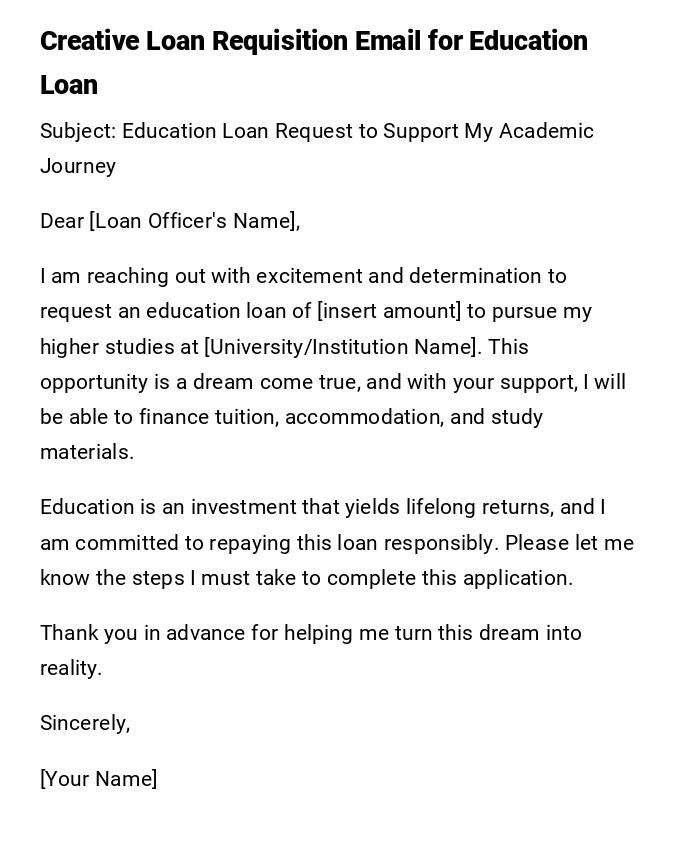 Creative Loan Requisition Email for Education Loan Creative Loan Requisition Email for Education Loan