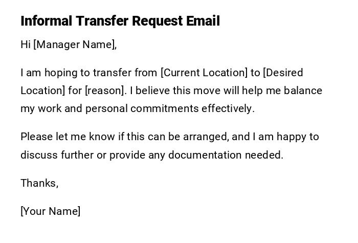 Informal Transfer Request Email Informal Transfer Request Email