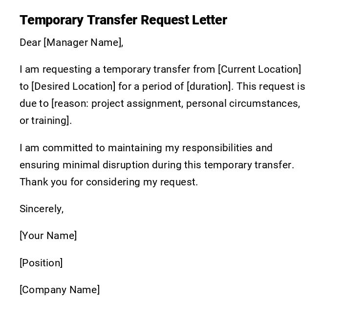 Temporary Transfer Request Letter Temporary Transfer Request Letter