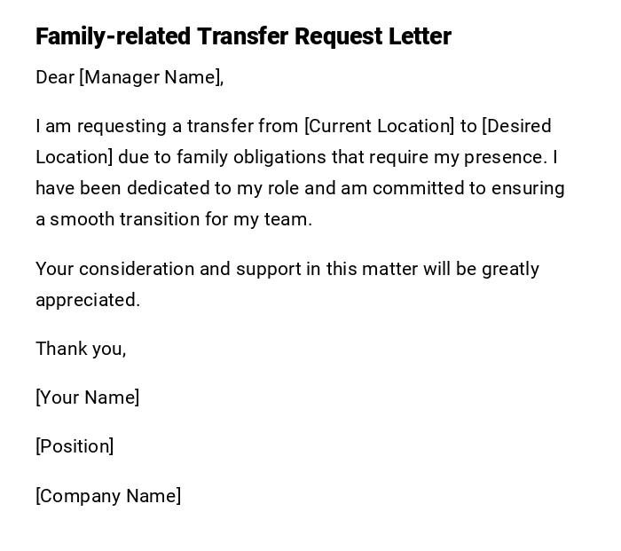 Family-related Transfer Request Letter Family-related Transfer Request Letter