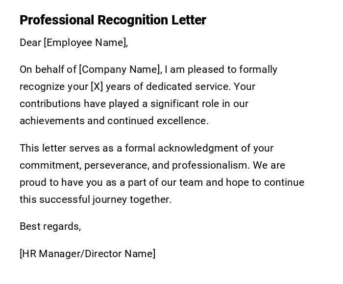 Professional Recognition Letter Professional Recognition Letter