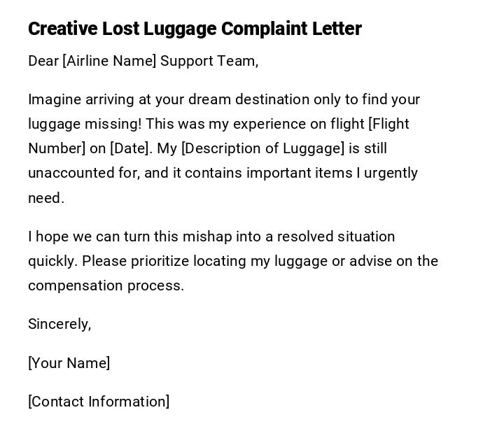 Creative Lost Luggage Complaint Letter Creative Lost Luggage Complaint Letter