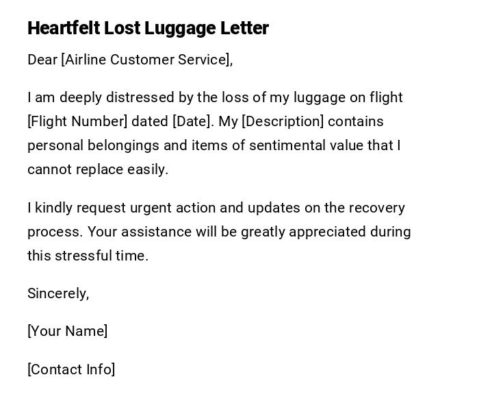 Heartfelt Lost Luggage Letter Heartfelt Lost Luggage Letter
