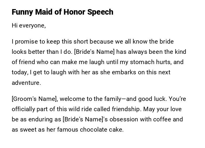 Funny Maid of Honor Speech Funny Maid of Honor Speech