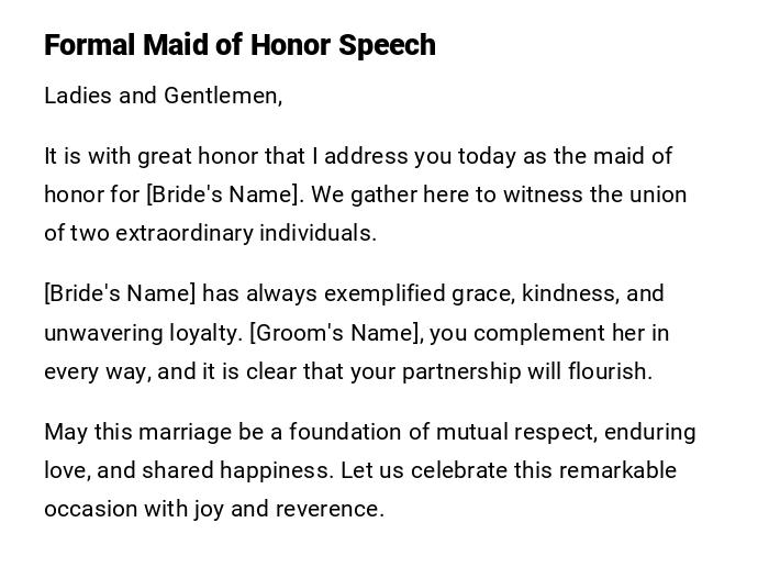 Formal Maid of Honor Speech Formal Maid of Honor Speech