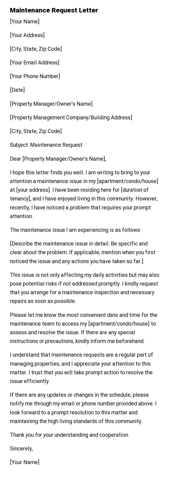 Maintenance Request Letter