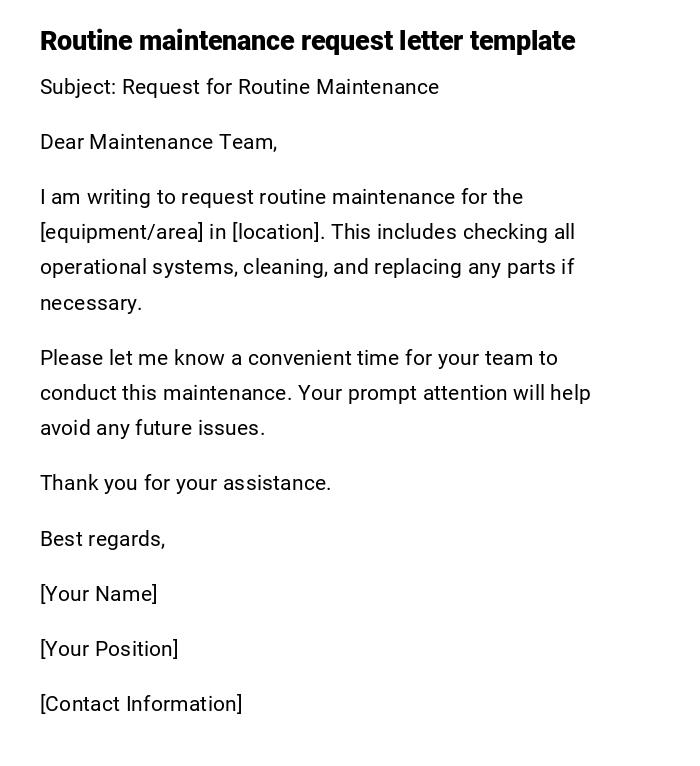 Routine maintenance request letter template Routine maintenance request letter template