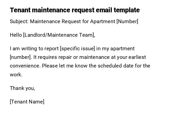 Tenant maintenance request email template Tenant maintenance request email template