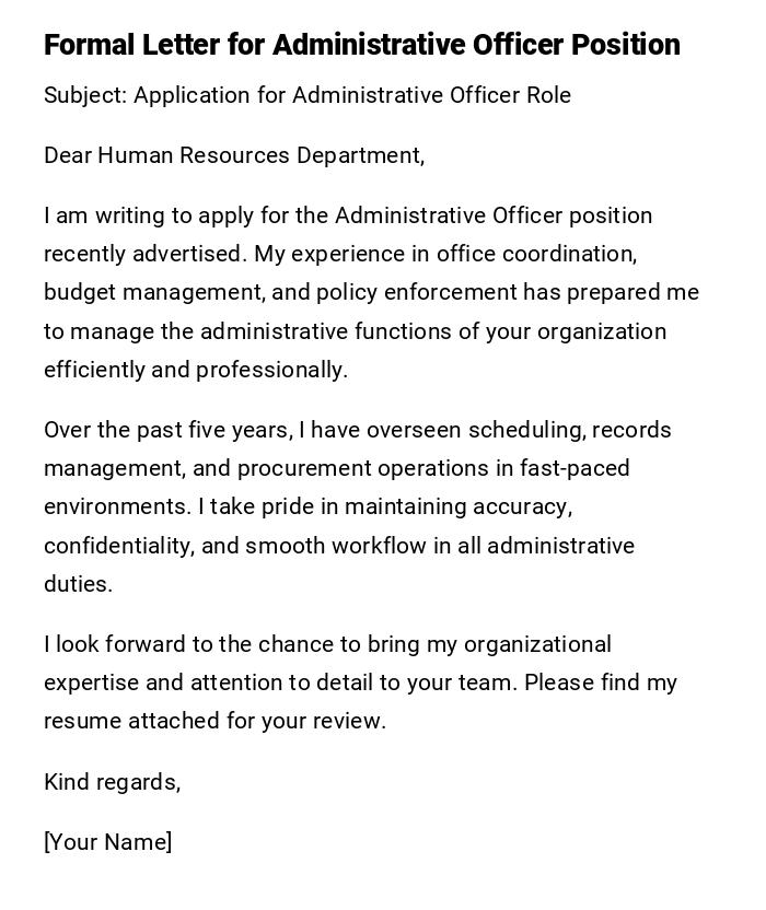 Formal Letter for Administrative Officer Position