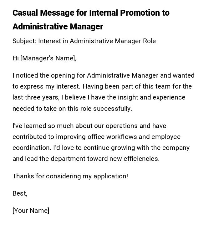 Casual Message for Internal Promotion to Administrative Manager