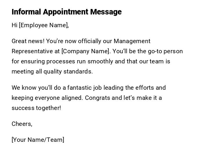 Informal Appointment Message Informal Appointment Message