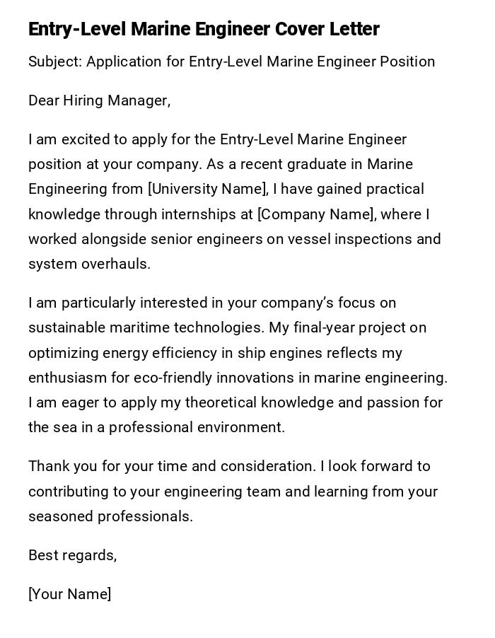Entry-Level Marine Engineer Cover Letter Entry-Level Marine Engineer Cover Letter