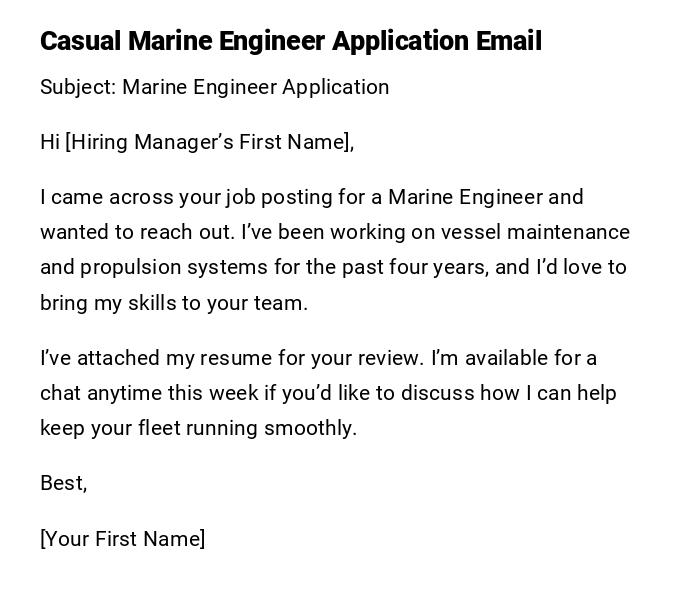 Casual Marine Engineer Application Email Casual Marine Engineer Application Email