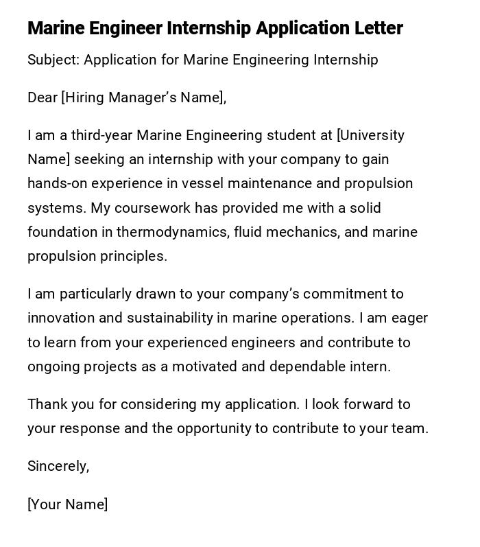 Marine Engineer Internship Application Letter Marine Engineer Internship Application Letter