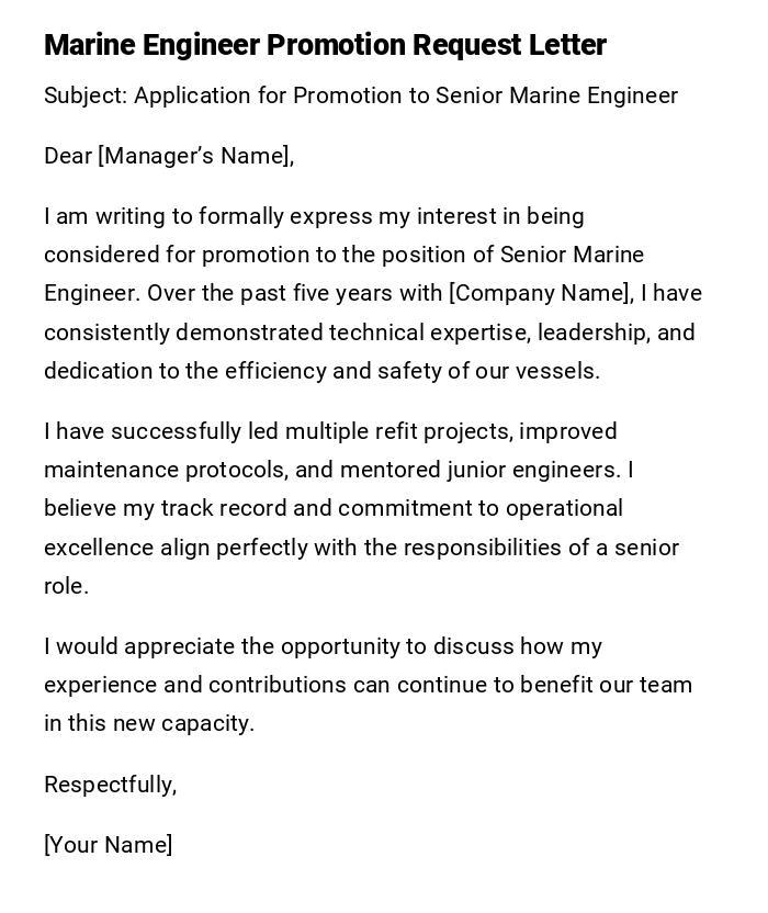 Marine Engineer Promotion Request Letter Marine Engineer Promotion Request Letter
