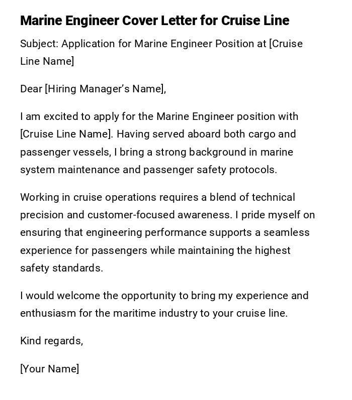 Marine Engineer Cover Letter for Cruise Line Marine Engineer Cover Letter for Cruise Line
