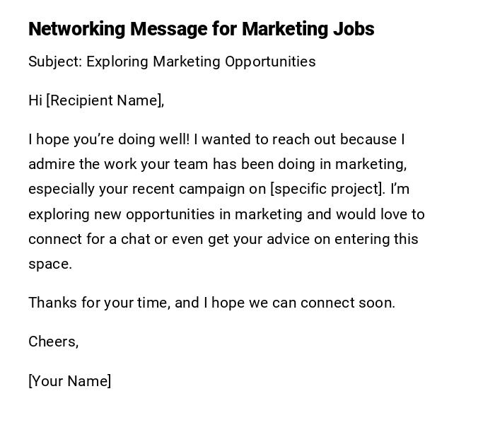 Networking Message for Marketing Jobs Networking Message for Marketing Jobs