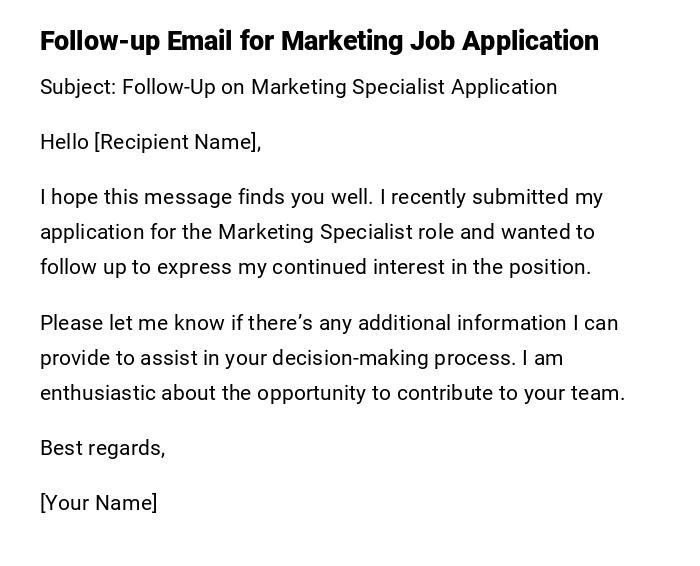Follow-up Email for Marketing Job Application Follow-up Email for Marketing Job Application