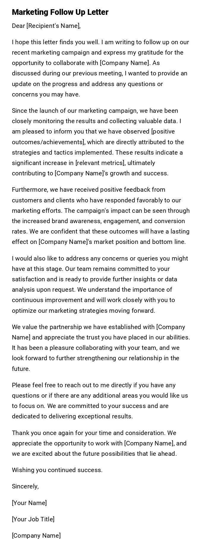 Marketing Follow Up Letter