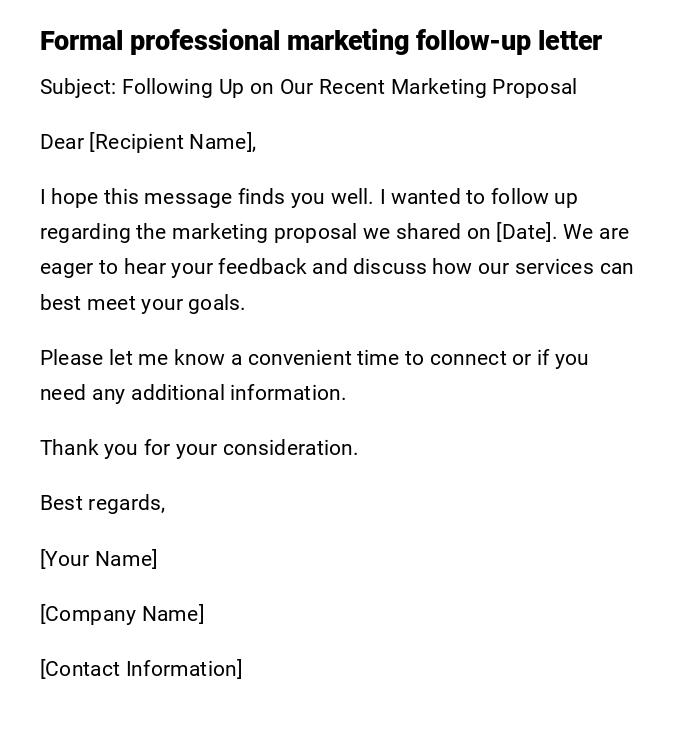 Formal professional marketing follow-up letter Formal professional marketing follow-up letter