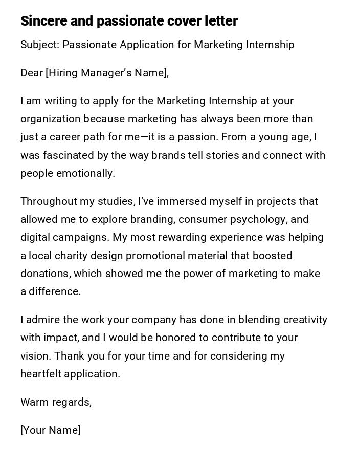 Sincere and passionate cover letter Sincere and passionate cover letter
