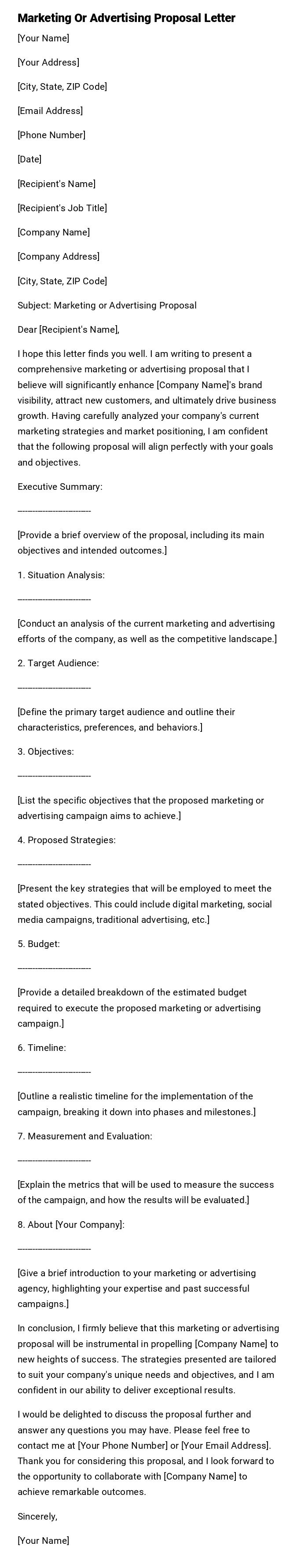 Marketing Or Advertising Proposal Letter