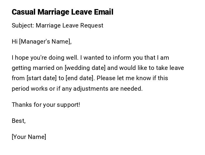 Casual Marriage Leave Email Casual Marriage Leave Email