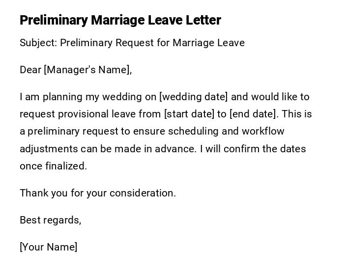 Preliminary Marriage Leave Letter Preliminary Marriage Leave Letter